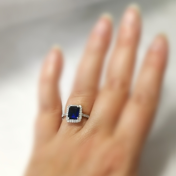 NWT sapphire CZ with halo 14k white gold size 8 - Picture 7 of 8